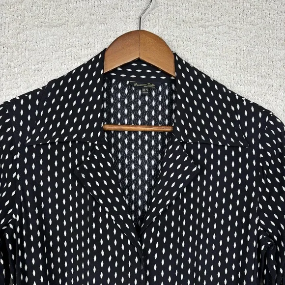 Massimo Dutti Dress Womens 2 Black White Diamond Checkered Print Button Front - Picture 5 of 15